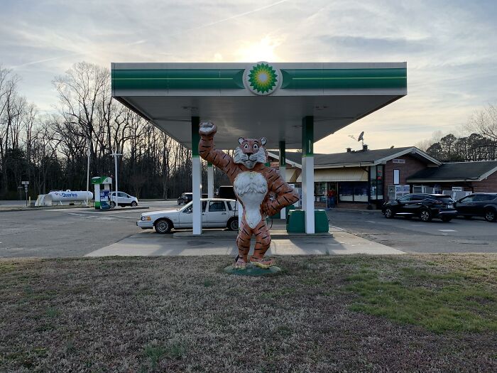 Esso/Exxon Tiger Statue At A Bp Station