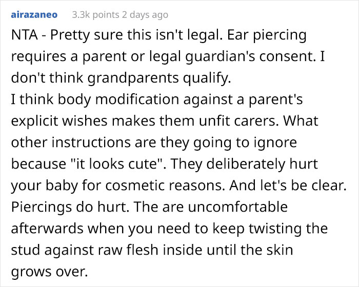 Grandparents Pierce Baby's Ears Behind The Parents' Back And Are Then Mad They Don't Get To Babysit Anymore Grandparents Pierce Baby's Ears Behind The Parents' Back And Are Then Mad They Don't Get To Babysit Anymore