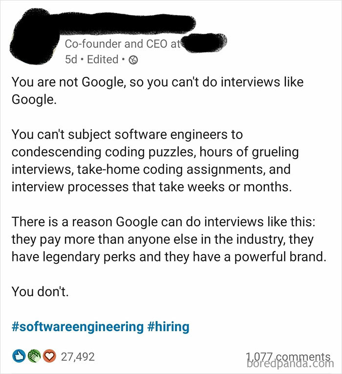 You Are Not Google. Don't Recruit Like Google. Sincerely, Someone Who Wishes They Worked At Google