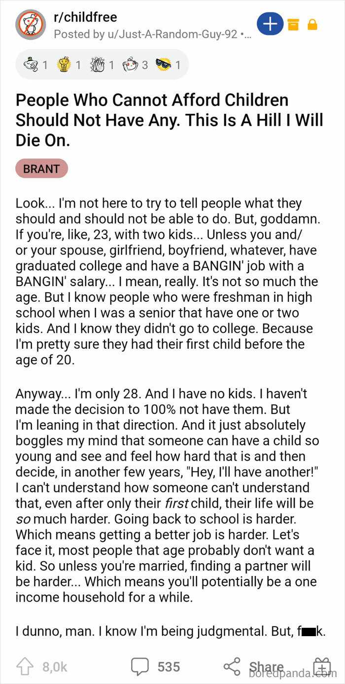 People Who Cannot Afford Children Should Not Have Any. This Is A Hill I Will Die On