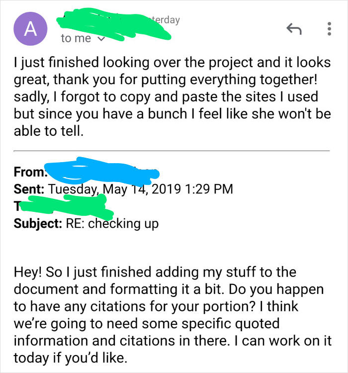 Group Member Say She Doesn't Need To Include Citations In Her Section, Because My Section Has So Many That No One Will Notice