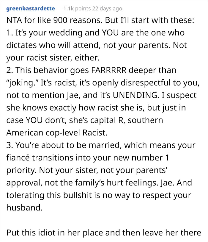 Woman Keeps Making Racist Jokes About Her Sister's Korean BF, Gets Banned From Their Wedding Woman Keeps Making Racist Jokes About Her Sister's Korean BF, Gets Banned From Their Wedding