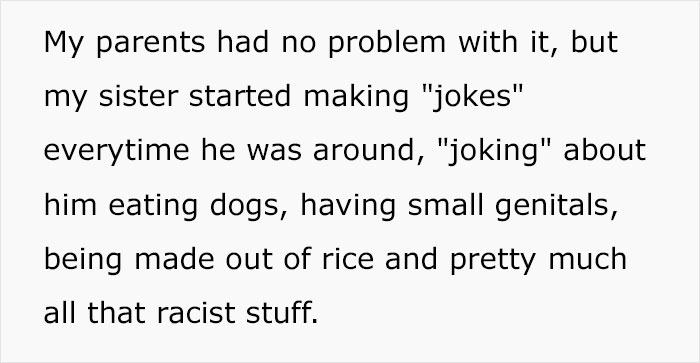 Woman Keeps Making Racist Jokes About Her Sister's Korean BF, Gets Banned From Their Wedding Woman Keeps Making Racist Jokes About Her Sister's Korean BF, Gets Banned From Their Wedding