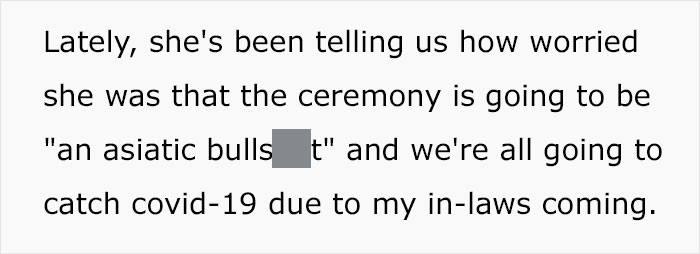 Woman Keeps Making Racist Jokes About Her Sister's Korean BF, Gets Banned From Their Wedding Woman Keeps Making Racist Jokes About Her Sister's Korean BF, Gets Banned From Their Wedding