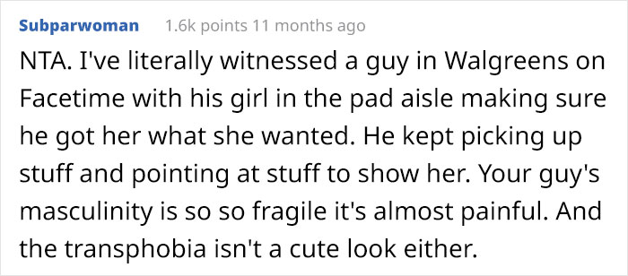 Boyfriend Storms Off After Girlfriend Calls Out His Fragile Masculinity For Refusing To Buy Her Pads Boyfriend Storms Off After Girlfriend Calls Out His Fragile Masculinity For Refusing To Buy Her Pads
