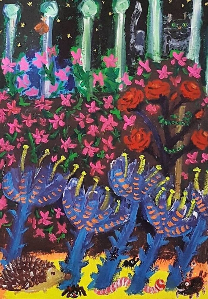 Urban Garden At Night🌠🐱🌹🌟🦔🕷🐛