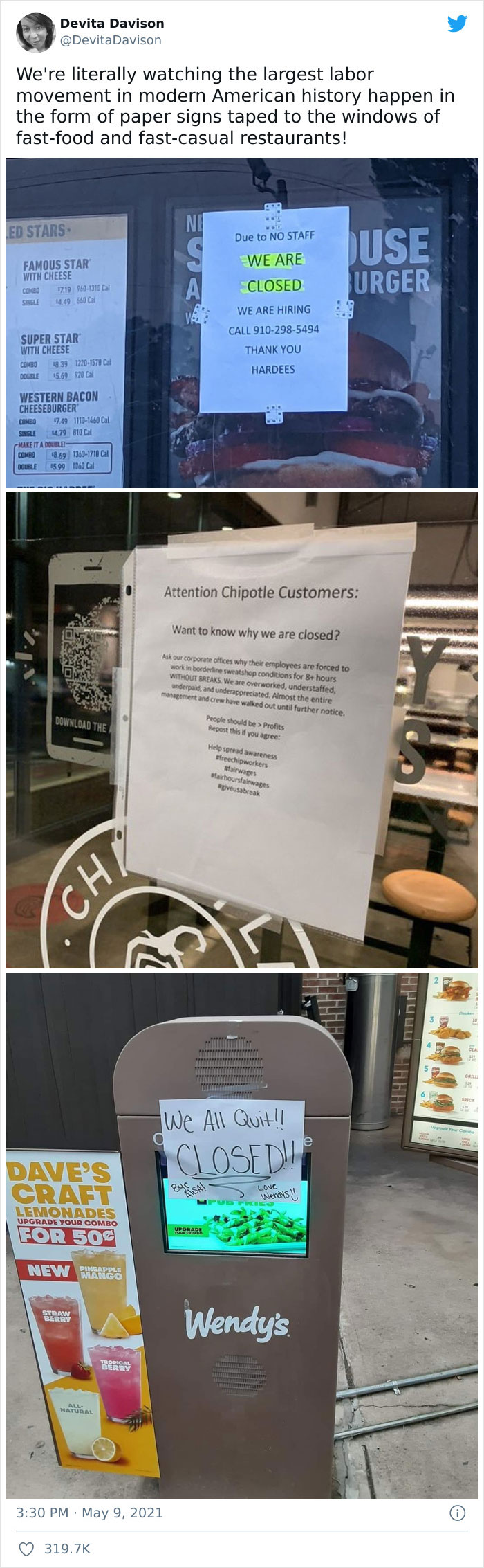 Workers Make Truthful Signs About Why Employers Are Facing Staff Shortages Workers Make Truthful Signs About Why Employers Are Facing Staff Shortages