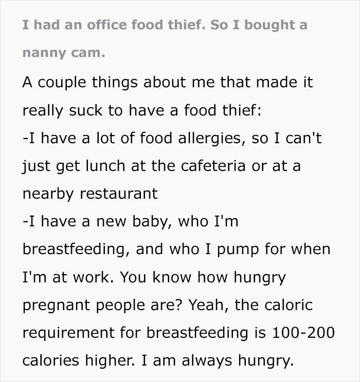 Employee Notices Her Food Going Missing, Installs A Nanny Cam And Catches The Shameless Thief
