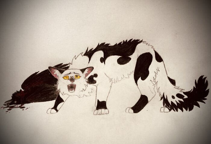 Ravenberry, A Half-Blind Warrior. Behind Her Is Her Dead Raven Who Was Killed.