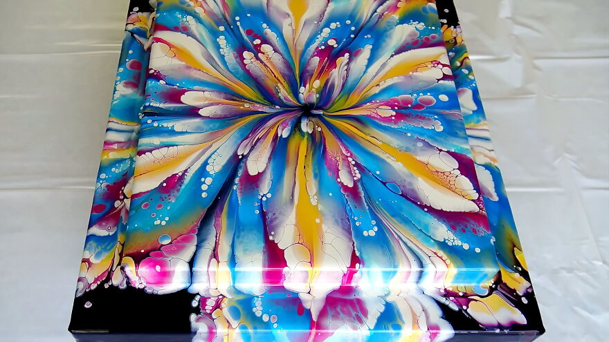 My Fluid Art On Two Stacked Canvases. Cup-Bottom Reverse Flower Dip My Fluid Art On Two Stacked Canvases. Cup-Bottom Reverse Flower Dip