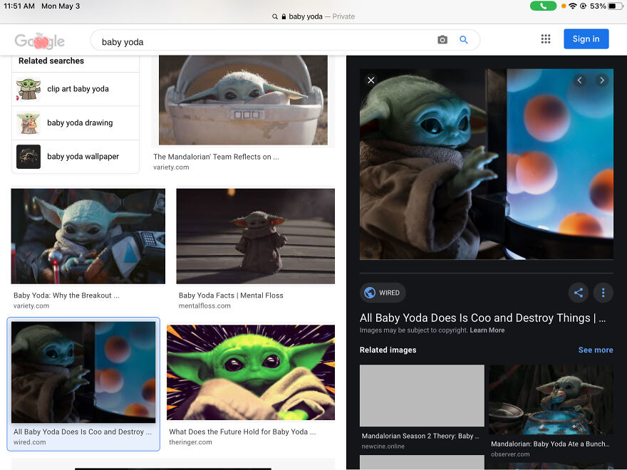 All Baby Yoda Does Is Coo And Destroy Things. No😡😡😡