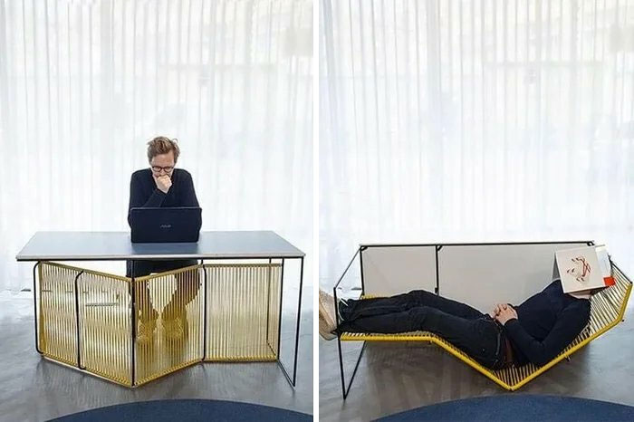 A Desk/Sofa Combo That Doesn't Work Because You Have To Remove Everything From The Desk Everytime Want To Lay In It