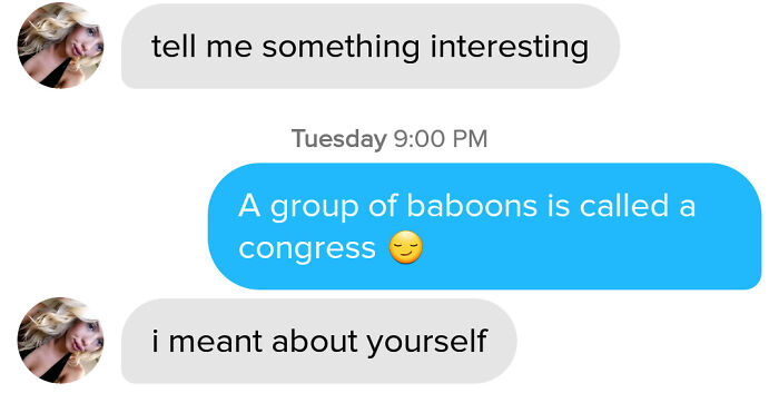 Tinder chat screenshot of a funny conversation 