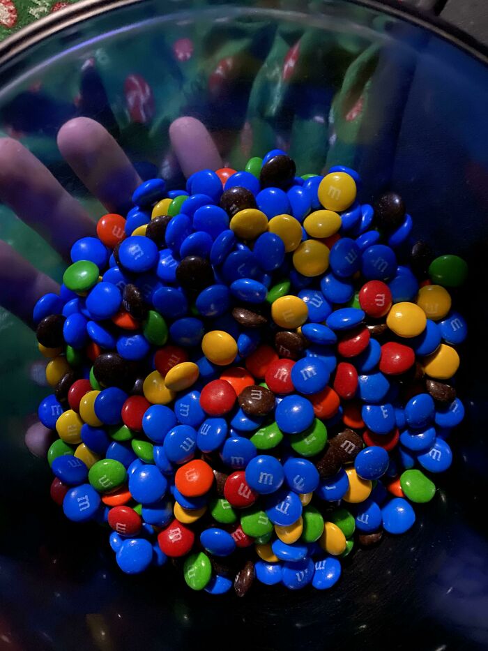 This Family Sized Bag Of M & M’s That Are Like 75% Blue