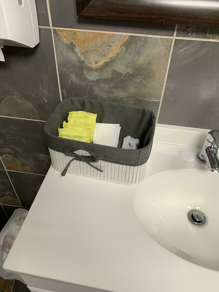 Bathroom At The Dentist Had Free Pads And Tampons For Those Who Needed