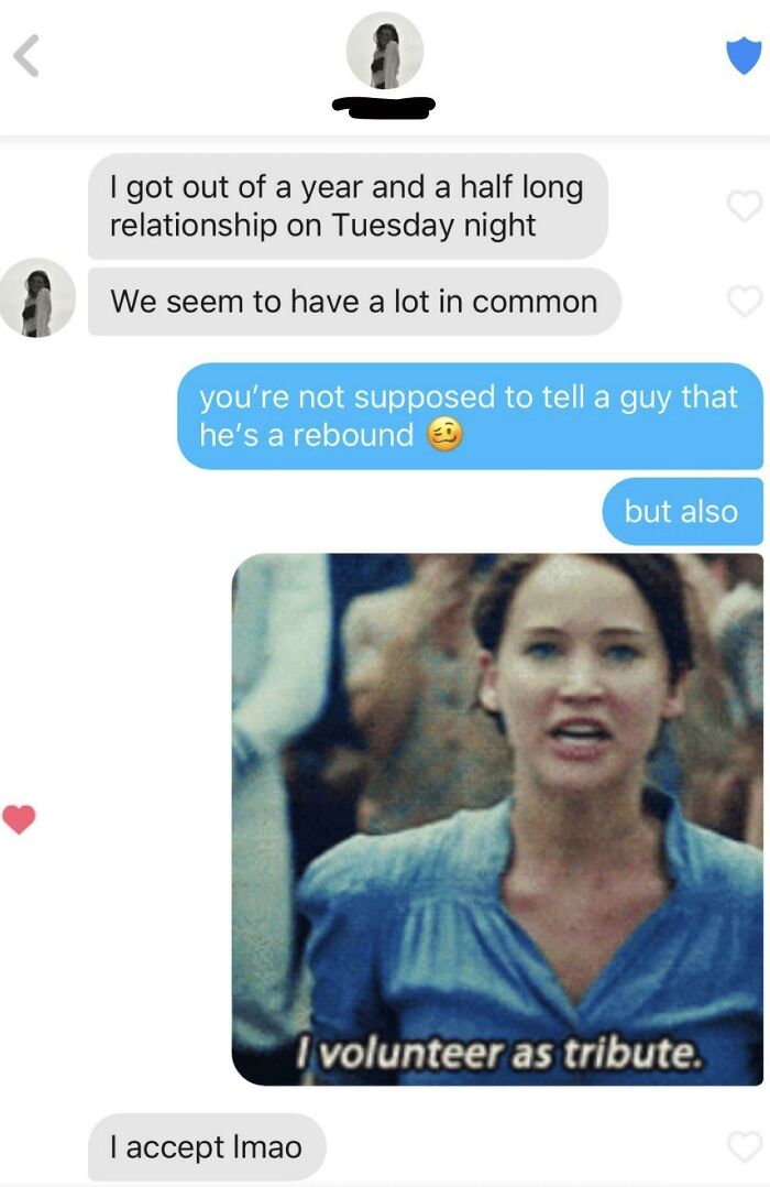 Tinder chat screenshot of people talking about breakups 