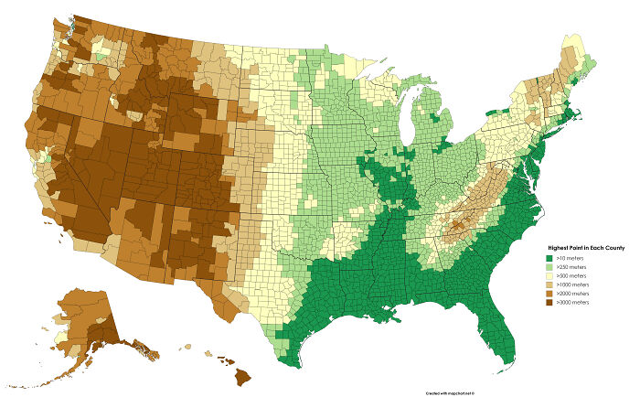 Highest Point In Each American County