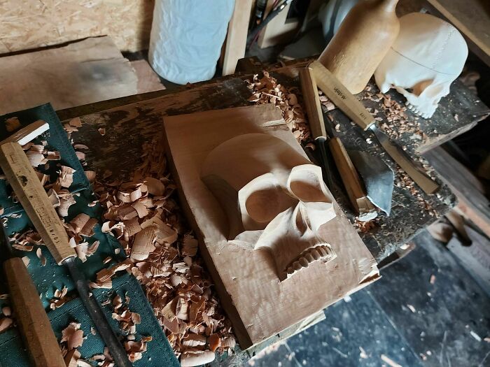 My First Skull Carving..i Wanted It To Be More Cartoonish Then Authentic More Like Army Of Darkness Skeleton..what Do You Think?