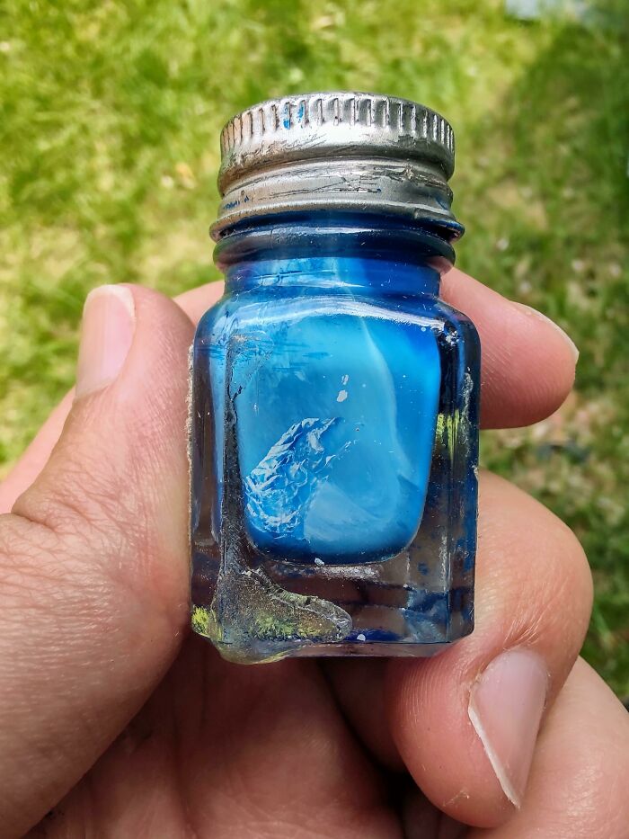 The Way The Paint Dried In This Old Bottle Looks Like A Tidal Wave