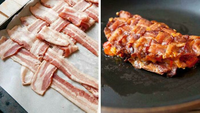 Weave Your Bacon Like A Basket While It’s Raw. When It’s Done Cooking You Can Plop It Right On Your Sandwich