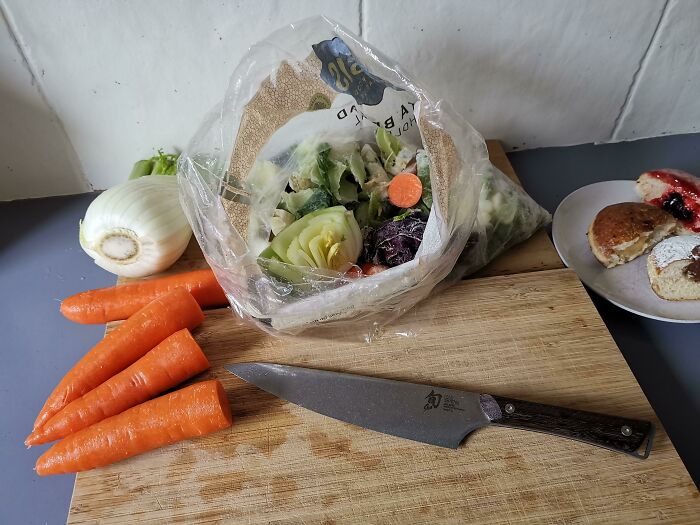 Chuck Your Veggie Off Cuts And Scraps Into A Bag, Keep It In The Freezer And Keep Adding To It, Then When It's Full To Bursting Dump Them All Straight From The Freezer Into A Stock Pot And Make Some 'Free' Veggie Stock