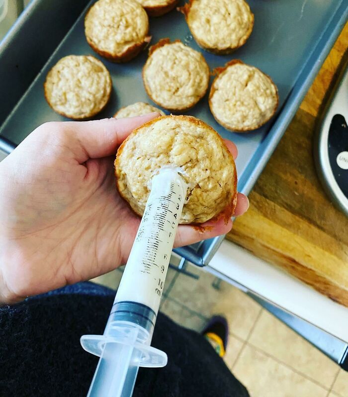 If You Want To Make Filled Cupcakes, Muffins, Donuts Or Other Pastries, Use A Needle-Less Medicine Syringe. It’s More Precise, Neater And Easier Than Using Piping Bags, Plus They’re Reusable And Cheap!