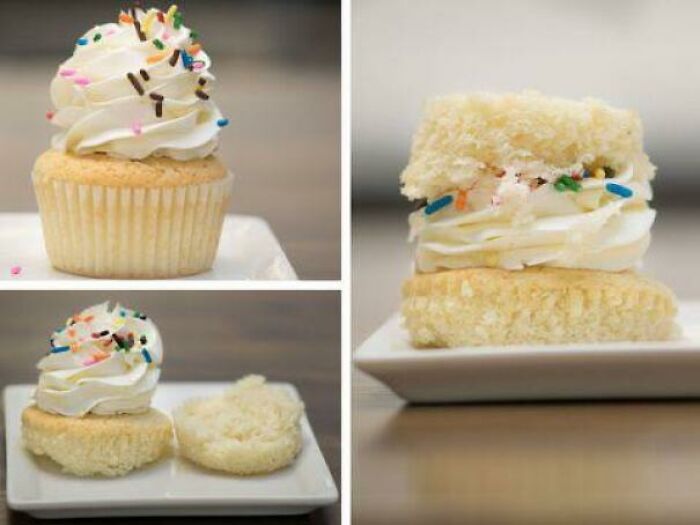 Cut Off The Bottom Half Of The Cupcake, Then Place It On Top Of The Icing To Make A Perfect, Mess-Free Sandwich