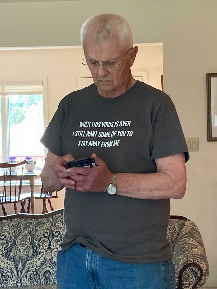 Got To See My 82-Year-Old Grandfather Today. He Wore His Finest Shirt To Celebrate The Occasion