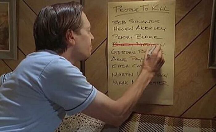 In Billy Madison (1995), When Danny (Steve Buscemi) Crosses Off Billy’s Name Off Of His “People To Kill” List, The Remaining Names On The List Are The Producer Of The Movie And Various Other Production Crew Members