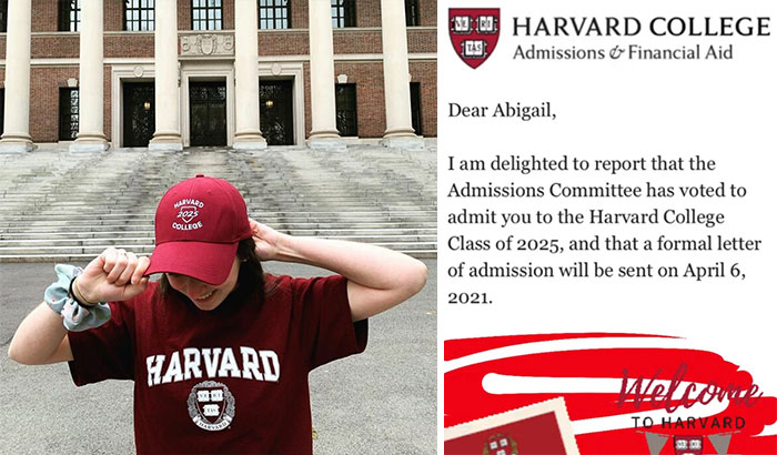 Abigail Mack wearing Harvard T-shirts and hat and got letter from Harvard Abigail Mack wearing Harvard T-shirts and hat and got letter from Harvard