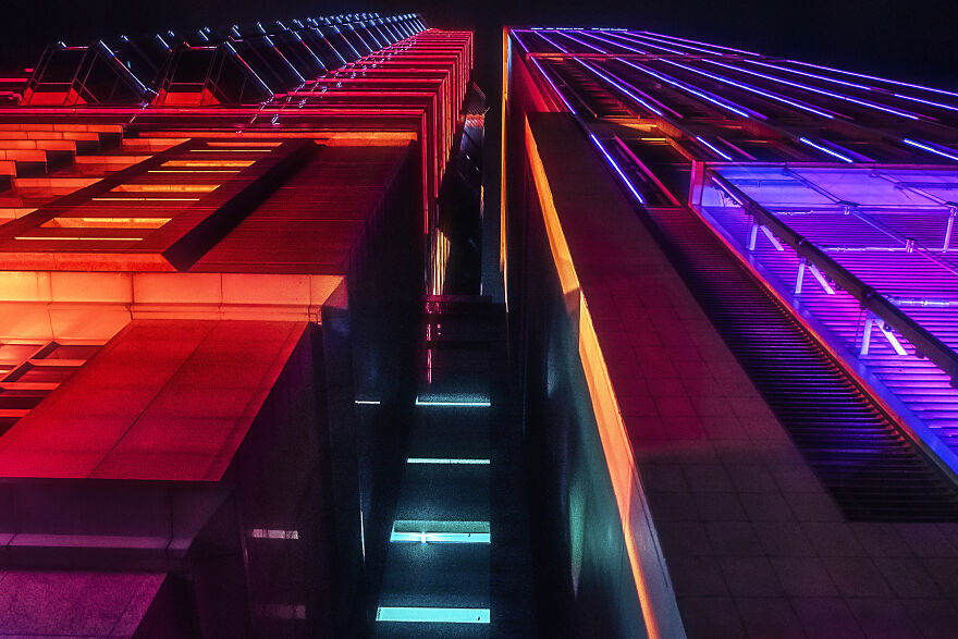 Two Neon Skyscrapers Of Ortigas - The Unionbank Plaza And The Marco Polo Hotel