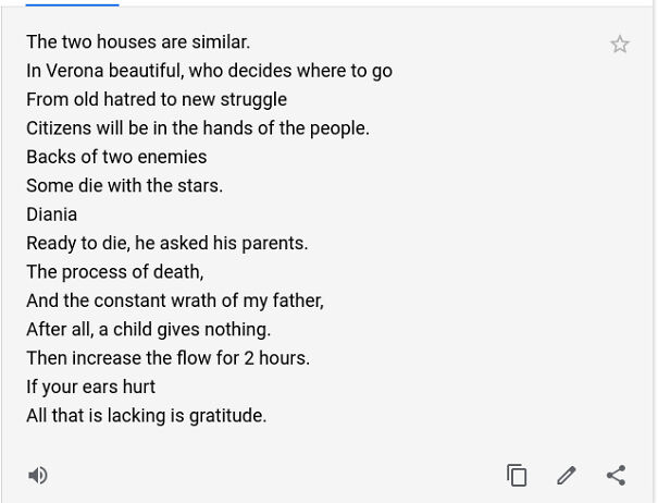 Prologue Of Romeo And Juliet, According To Google Translate.