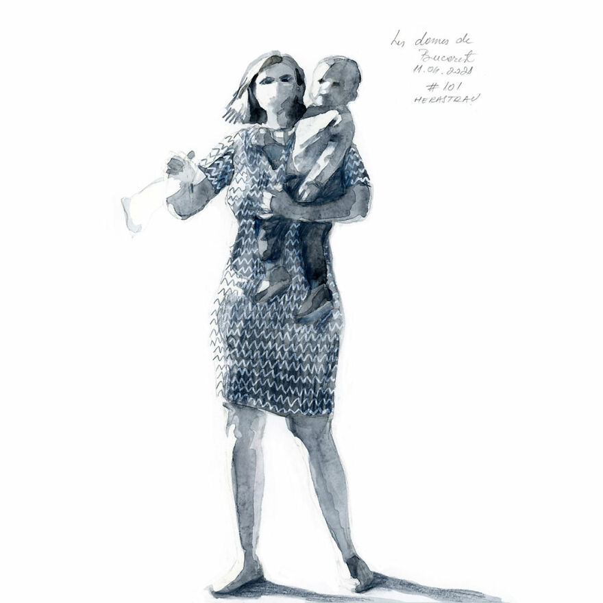 I Document The Year 2021 Drawing Every Day The Women I See In Bucharest