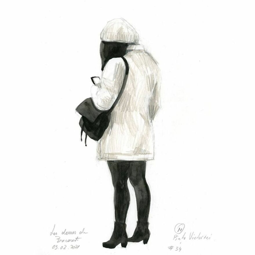 I Document The Year 2021 Drawing Every Day The Women I See In Bucharest