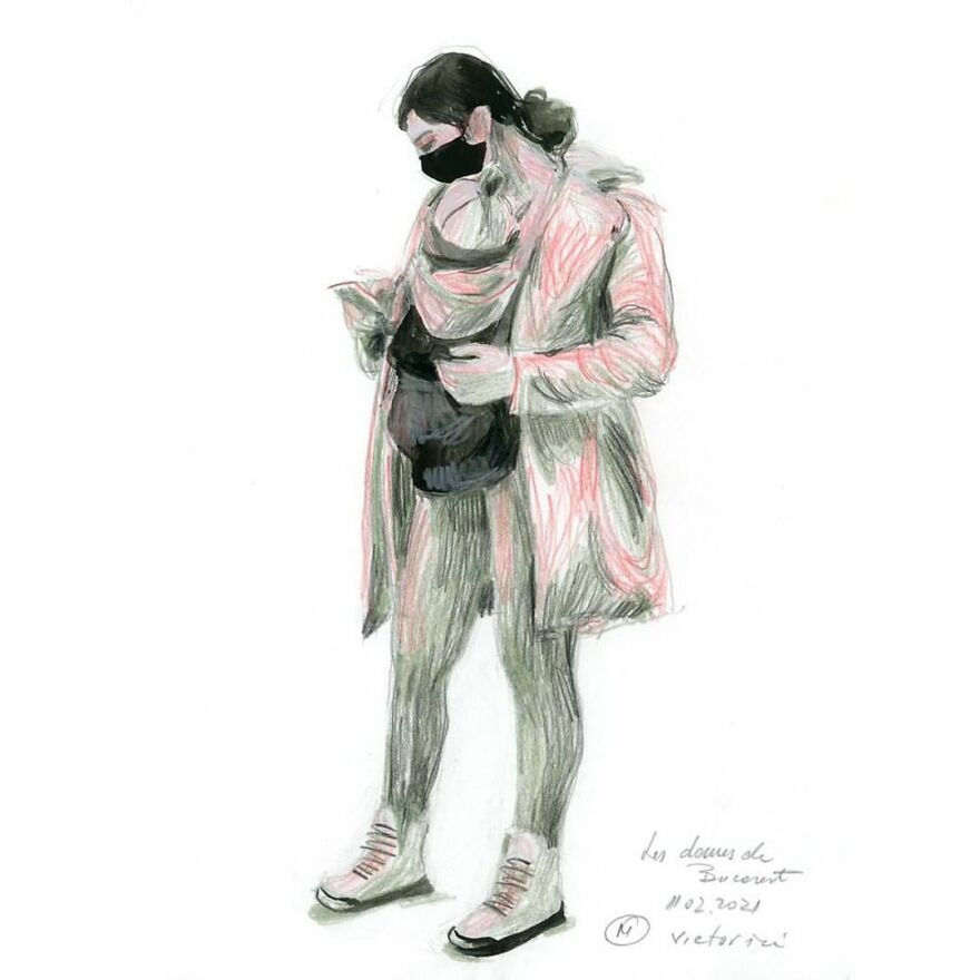 I Document The Year 2021 Drawing Every Day The Women I See In Bucharest