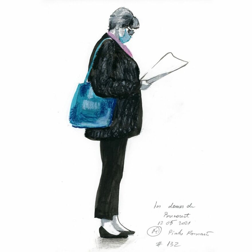 I Document The Year 2021 Drawing Every Day The Women I See In Bucharest