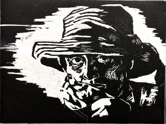 Self Portrait; Woodblock Print; @norahborialis.weebly.com