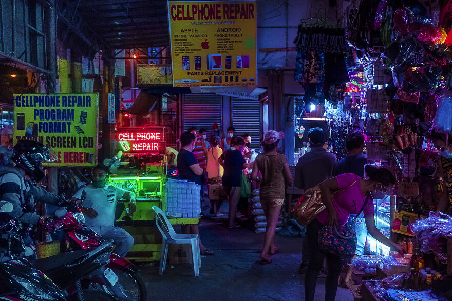 A Busy Night At Muntinlupa's South Empire Market. Gadget Chop Shops Are Everywhere