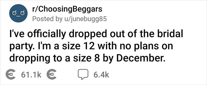 Bridesmaid Is Furious That &lsquo;Bridezilla&rsquo; Is Demanding She Drop From Size 12 To Size 8, Exposes Her Toxicity Online