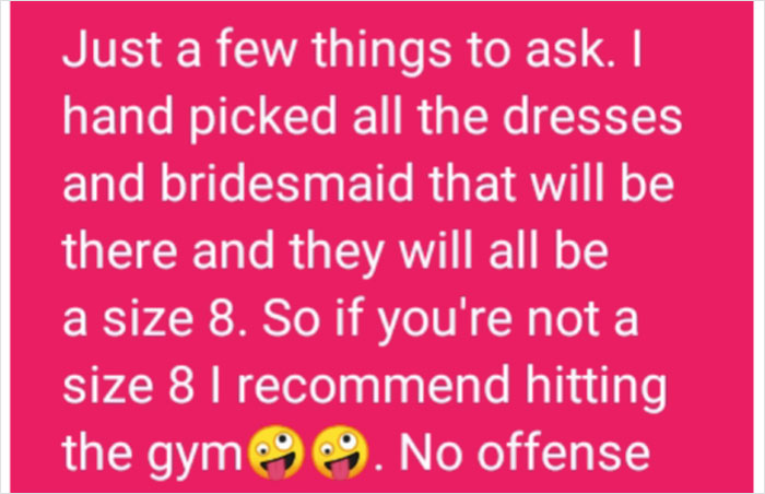 Bridesmaid Is Furious That &lsquo;Bridezilla&rsquo; Is Demanding She Drop From Size 12 To Size 8, Exposes Her Toxicity Online