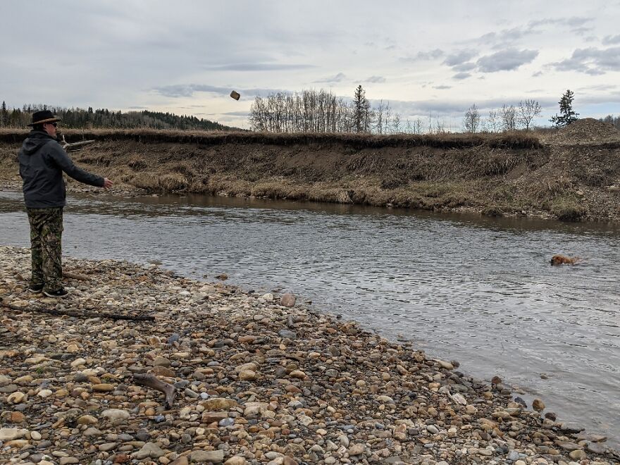 Its An Action Shot Haha My Cammo Partner Throwing A Rock Dor Our Deae Dog Who Loves Splashes!