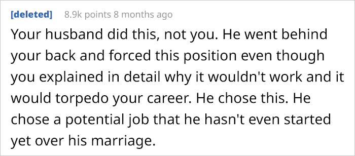 Wife Asks Her Husband To Turn Down “Dream Job” For The Sake Of Her Career, Or She’ll Divorce Him Wife Asks Her Husband To Turn Down “Dream Job” For The Sake Of Her Career, Or She’ll Divorce Him