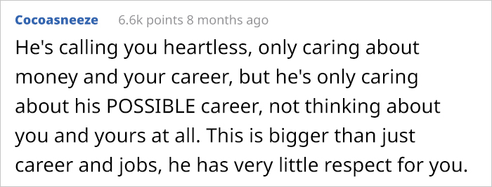 Wife Asks Her Husband To Turn Down “Dream Job” For The Sake Of Her Career, Or She’ll Divorce Him