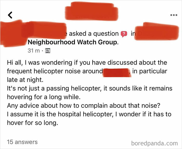 Karen Wants To Know Where She Can Complain About The Hospital Helicopter Used In Emergency Situations Because It Interrupts Her Sleep