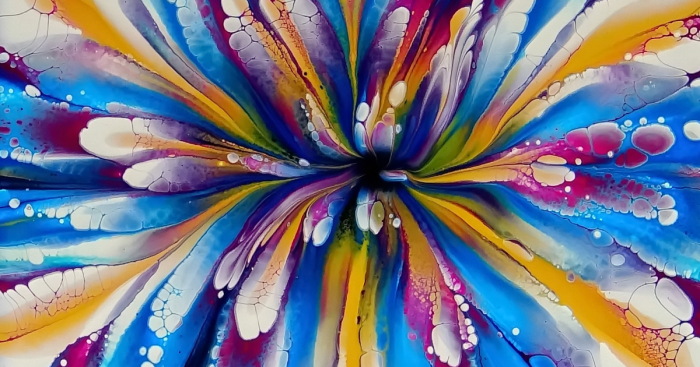 My Fluid Art On Two Stacked Canvases. Cup-Bottom Reverse Flower Dip