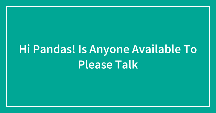Hi Pandas! Is Anyone Available To Please Talk