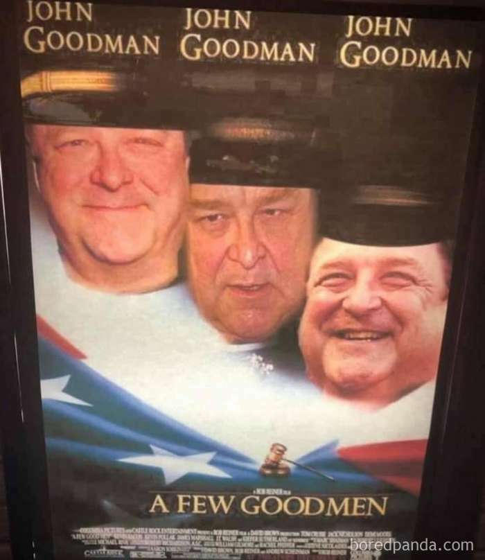 A literal meme poster showing multiple faces with the text "A Few Goodmen" as a humorous play on words.