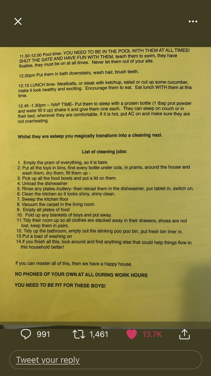 Woman Gets Crazy List Of Nanny Requirements Woman Gets Crazy List Of Nanny Requirements