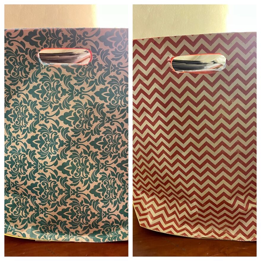 This Is A Plastic Fruit Bag That I Covered With Scrapbook Paper, And Used As A Gift Bag