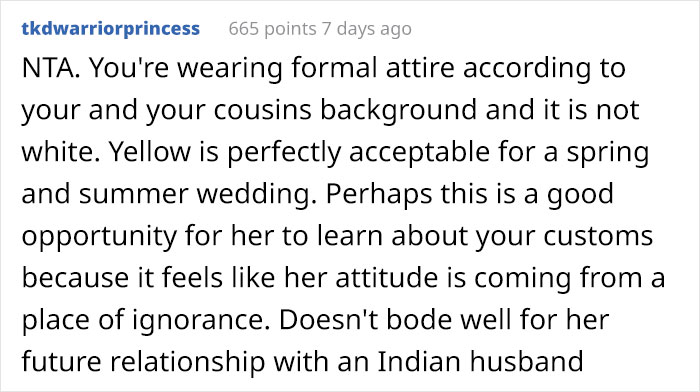 Bride Is Upset The Groom's Teen Cousin Will Upstage Her By Wearing A Traditional Indian Outfit To Their Wedding Bride Is Upset The Groom's Teen Cousin Will Upstage Her By Wearing A Traditional Indian Outfit To Their Wedding